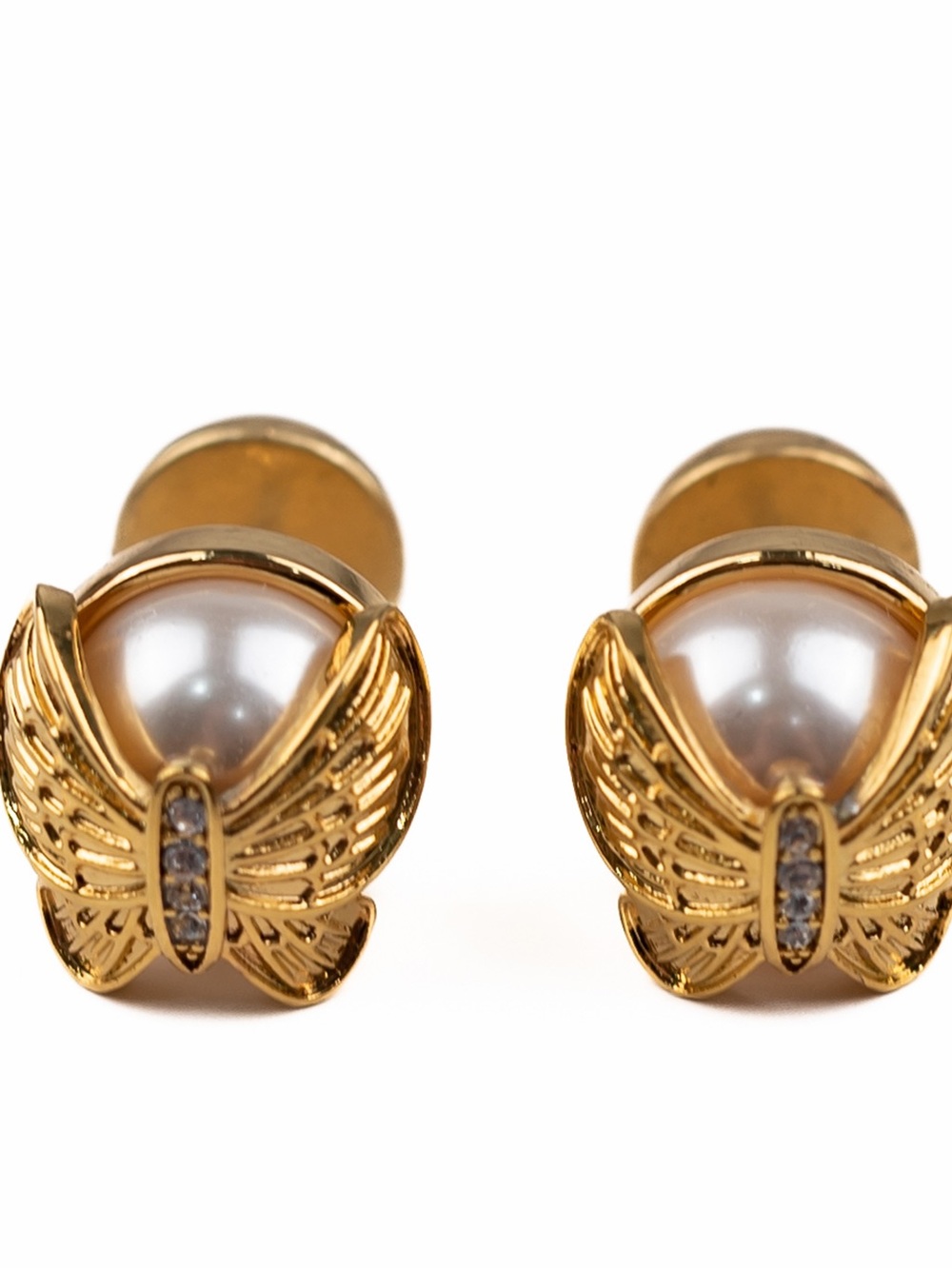 Gold Butterfly Pearl Stud Earrings - Women Jewelry